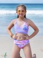 Girls' Tie Dye Patchwork Swimsuit 2pcs Set