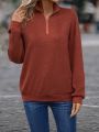 Solid Half Zip Drop Shoulder Sweatshirt