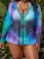 SHEIN Swim Vcay Women'S Plus Size Tie Dye V Neck Loose Cover Up