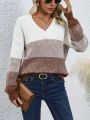 Loose Fit Color Block Drop Shoulder Sweater