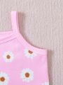 SHEIN 3pcs/Set Baby Girls' Casual Daily Wear Cute Daisy Print Romper