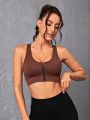 Women's Seamless High Elasticity Zipper Front Sports Bra