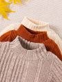 3pcs Infant Boys' Solid Color Ribbed Knit Stand Collar Tops