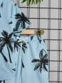 SHEIN Kids SUNSHNE Tween Boys' Leisure Coconut Tree Print Short Sleeve Shirt And Shorts Set For Vacation