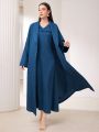 SHEIN Mulvari 2pcs/Set Shawl Collar Long Sleeve Jacket And V-Neck Sleeveless Dress