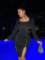 SHEIN SXY Women's Sexy Bodycon Dress With Rhinestone Chain For Party