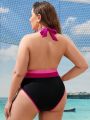 SHEIN Swim SPRTY Plus Size Contrast Color Hollow Out One-Piece Swimsuit