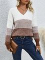 Loose Fit Color Block Drop Shoulder Sweater