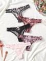 Women's 5 Pack Daisy Floral Embroidered Sheer Thongs