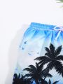 SHEIN Teenage Boys Coconut Tree Printed Casual Vacation Style Swimming Trunks