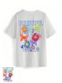 Ryuga Women'S Cartoon Flower & Letter Print Round Neck Short Sleeve Loose T-Shirt