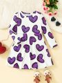 Toddler Girls' Heart Print Long Sleeve Dress For Spring & Autumn