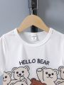 SHEIN Kids QTFun Young Boys' Cartoon Bear Pattern Short Sleeve T-Shirt