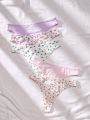 Women's Comfortable Printed Thongs With Floral Patterns (5pcs/set)