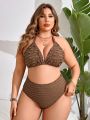 SHEIN Swim Vcay Plus Size Women's Textured Halter Neck Tie Swimsuit Set