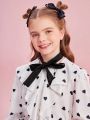 SHEIN Kids FANZEY Tween Girls Polka Dot Woven Loose Casual Shirt With Ruffle Hem Detail