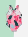 Baby Tropical Print Crisscross Back One Piece Swimsuit