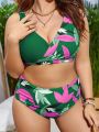 SHEIN Swim Vcay Plus Tropical Print Bikini Swimsuit