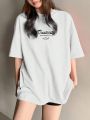 DAZY Ladies' Letter Print Drop Shoulder T-Shirt