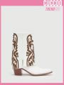 Everyday Collection Ladies' Fashion Pointed Toe High Heeled Short Boots With Embroidery Design