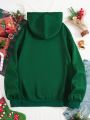 Christmas Print Kangaroo Pocket Drawstring Thermal Hoodie