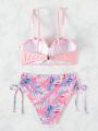 SHEIN Swim Vcay Tropical Print Bikini Set With Pearl Chain