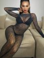 Hollow Out Mesh Crotchless Body Stocking Without Lingerie