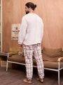 Men'S Bear Patterned Top And Plaid Pants Homewear Set