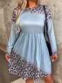 SHEIN LUNE Plus Size Women's Leopard Print Long Sleeve Dress