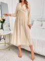 Long Sleeved Lace Patchwork Sleepwear Dress