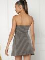 Luxe Stripped Double Breasted Tube Dress