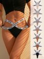 SHEIN 7pcs Alphabet Pattern Hollow Out Detail Thong Underwear