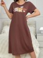 Women's Bear Print Short Sleeve T-Shirt Nightgown