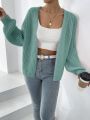 SHEIN Frenchy Ribbed Knit Lantern Sleeve Duster Cardigan