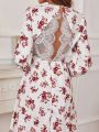 SHEIN Frenchy Women's Sexy Backless Floral Printed Patchwork Fashion Dress