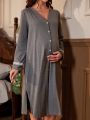 Maternity Single-breasted Long Sleeve Nightgown