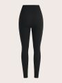 SHEIN Leisure Women'S Solid Color High Waist Hollow Out Detail Sports Leggings