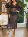 SHEIN Swim Vcay Plus Size Sheer Mesh Split Cover Up