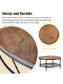 Rustic Natural Round Coffee Table with Storage Shelf for Living Room, Easy Assembly (Round)