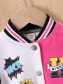 Baby Girl Letter Graphic Colorblock Varsity Jacket Without Hoodie