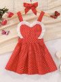 SHEIN Kids FANZEY Young Girl Simple White Heart Printed Dress For Spring And Autumn