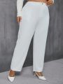 SHEIN Frenchy Plus Size Women'S Solid Color Elastic Waist Pants