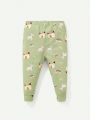 Cozy Cub Baby Girl Snug Fit Pajama Set With Cartoon Pattern, Long Sleeve Round Neck Top And Long Pants