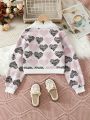 Tween Girls Leopard Print Heart Pattern Cardigan Sweater