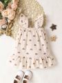 Baby Girls' Summer New Arrival Simple Fresh Style Rainbow Printed Loose Fit Comfortable Spaghetti Strap Dress With Elastic Bustline