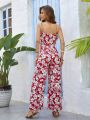 SHEIN VCAY Vacation Floral Print Suspender Jumpsuit For Women