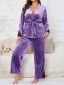 Plus Size Lace Splice Pajama Set