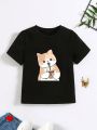 Little Girls' Cat Print Short Sleeve T-shirt