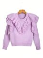 SHEIN Kids Nujoom Tween Girl Ruffle Trim Sweater