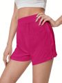 SHEIN Swim Basics 1pc Women's Solid Color Elastic Waist Cover Up Shorts